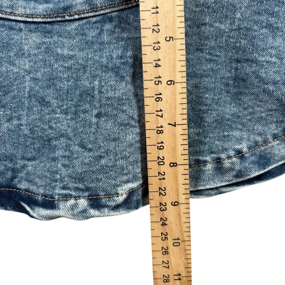 VTG Little Lass Baby Blue Acid‎ Wash Denim Skirt Floral Bow 12M Cottagecore Boho